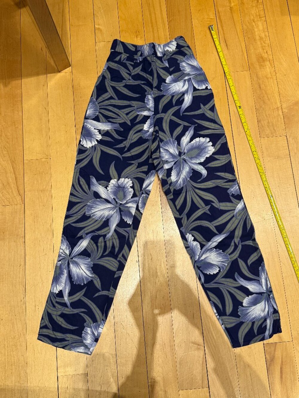 American Vintage Tropical Floral High Waist Tapered Pants Navy Blue Cotton XS